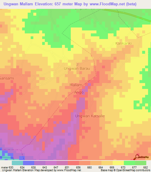 Ungwan Mallam,Nigeria Elevation Map