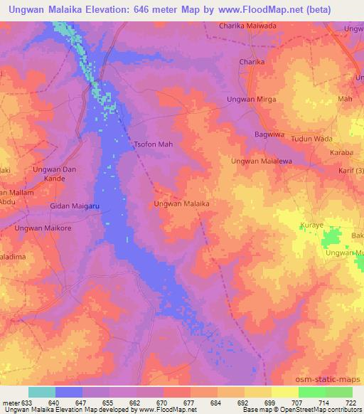 Ungwan Malaika,Nigeria Elevation Map