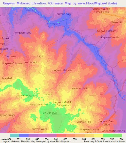 Ungwan Makwaro,Nigeria Elevation Map