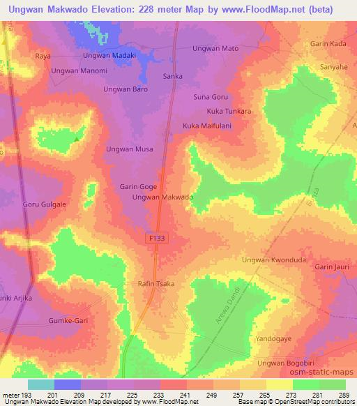 Ungwan Makwado,Nigeria Elevation Map