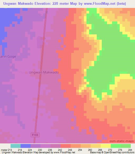 Ungwan Makwado,Nigeria Elevation Map