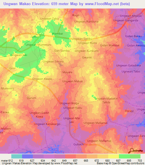 Ungwan Makao,Nigeria Elevation Map
