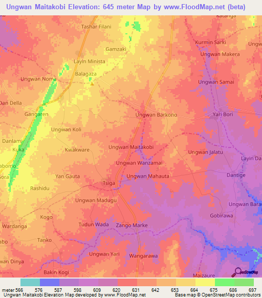 Ungwan Maitakobi,Nigeria Elevation Map