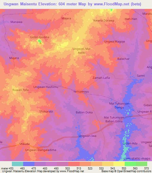 Ungwan Maisentu,Nigeria Elevation Map