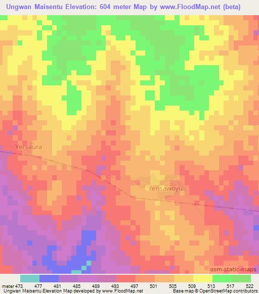 Ungwan Maisentu,Nigeria Elevation Map