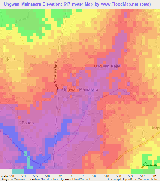 Ungwan Mainasara,Nigeria Elevation Map