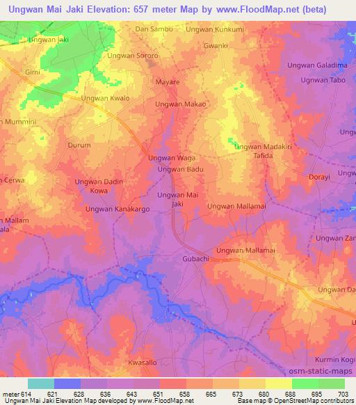 Ungwan Mai Jaki,Nigeria Elevation Map