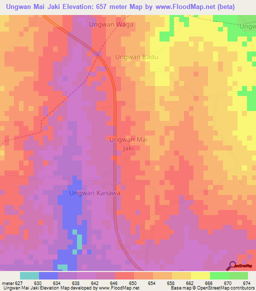 Ungwan Mai Jaki,Nigeria Elevation Map