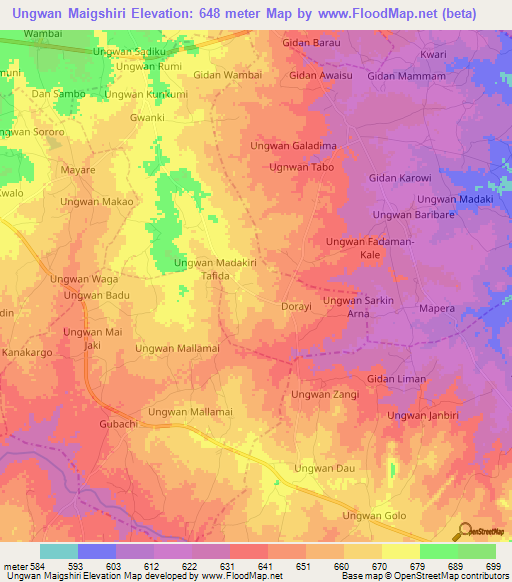 Ungwan Maigshiri,Nigeria Elevation Map