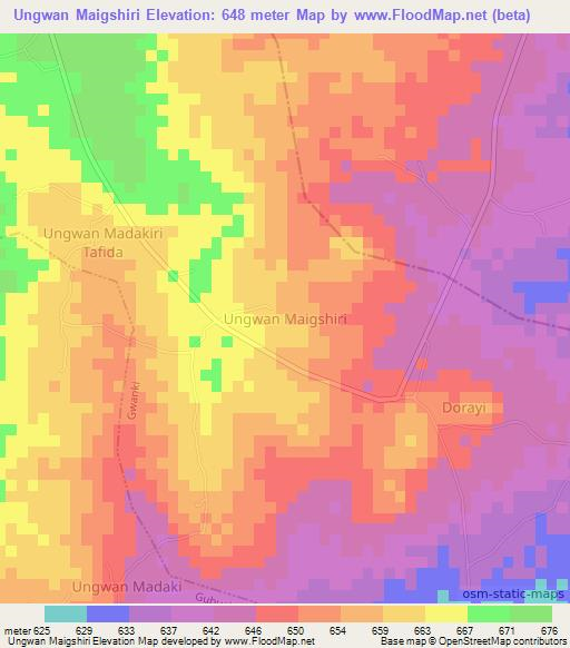 Ungwan Maigshiri,Nigeria Elevation Map