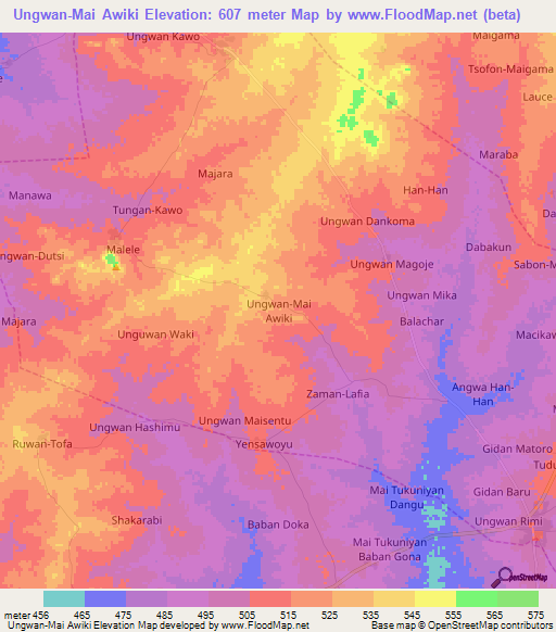 Ungwan-Mai Awiki,Nigeria Elevation Map