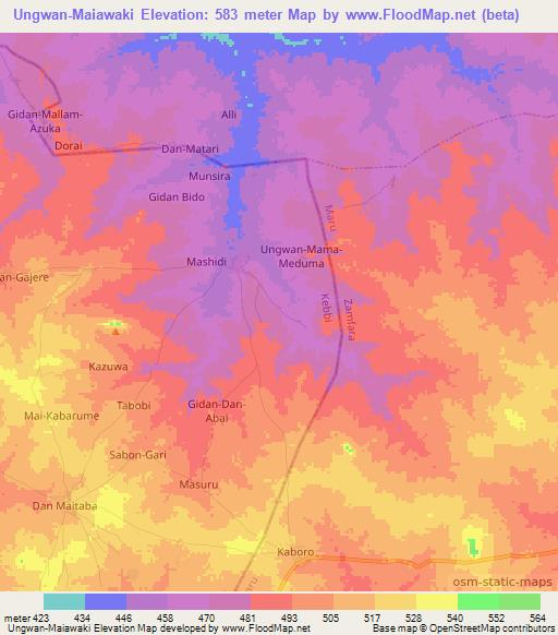 Ungwan-Maiawaki,Nigeria Elevation Map