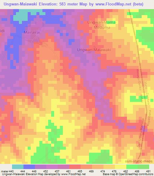 Ungwan-Maiawaki,Nigeria Elevation Map