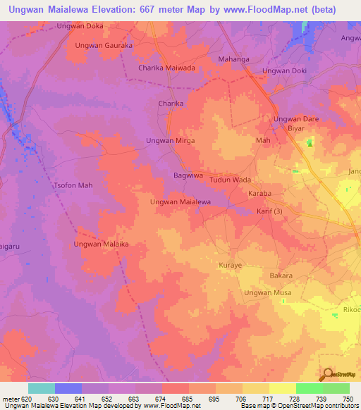 Ungwan Maialewa,Nigeria Elevation Map