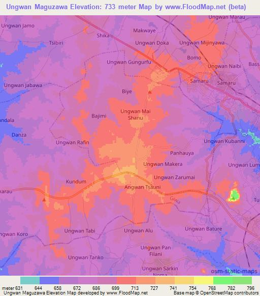 Ungwan Maguzawa,Nigeria Elevation Map