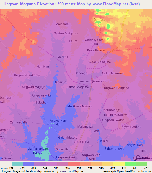 Ungwan Magama,Nigeria Elevation Map