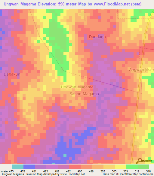 Ungwan Magama,Nigeria Elevation Map