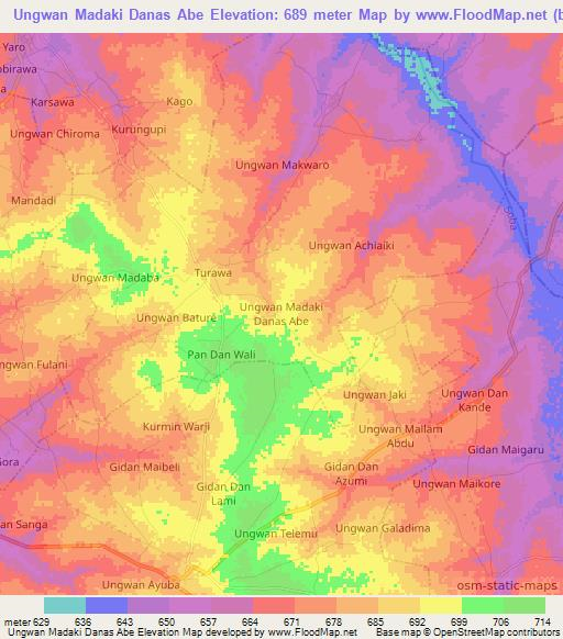 Ungwan Madaki Danas Abe,Nigeria Elevation Map