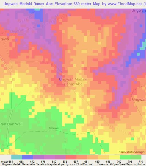 Ungwan Madaki Danas Abe,Nigeria Elevation Map