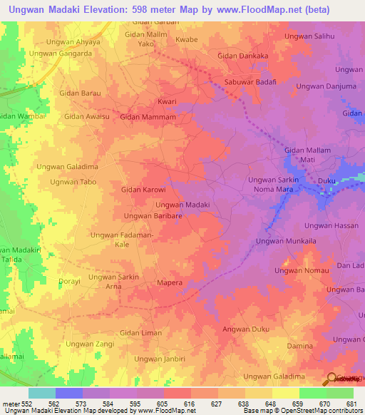 Ungwan Madaki,Nigeria Elevation Map