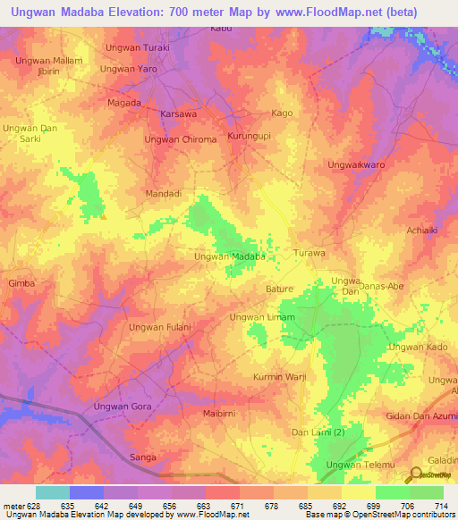 Ungwan Madaba,Nigeria Elevation Map