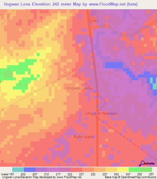 Ungwan Lona,Nigeria Elevation Map