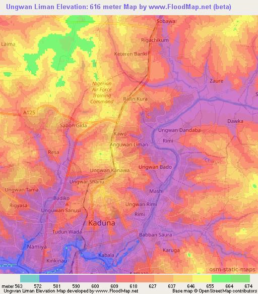 Ungwan Liman,Nigeria Elevation Map