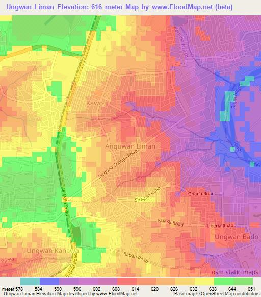 Ungwan Liman,Nigeria Elevation Map