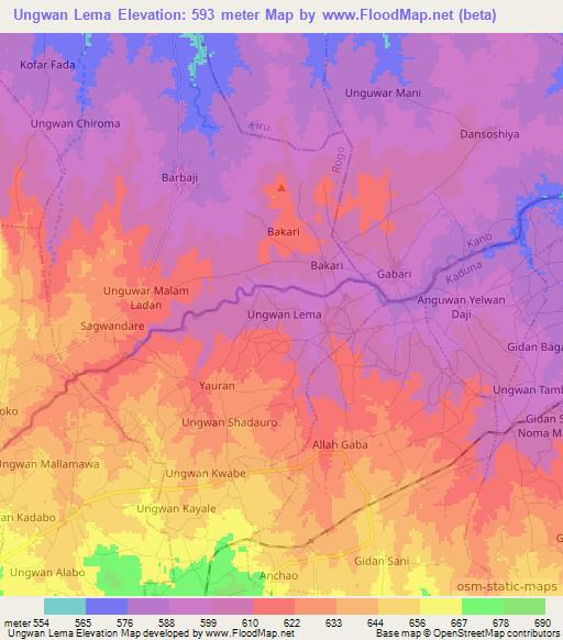 Ungwan Lema,Nigeria Elevation Map