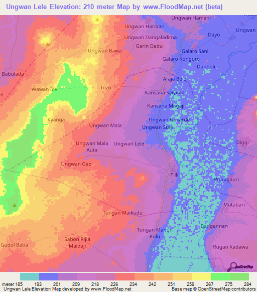 Ungwan Lele,Nigeria Elevation Map