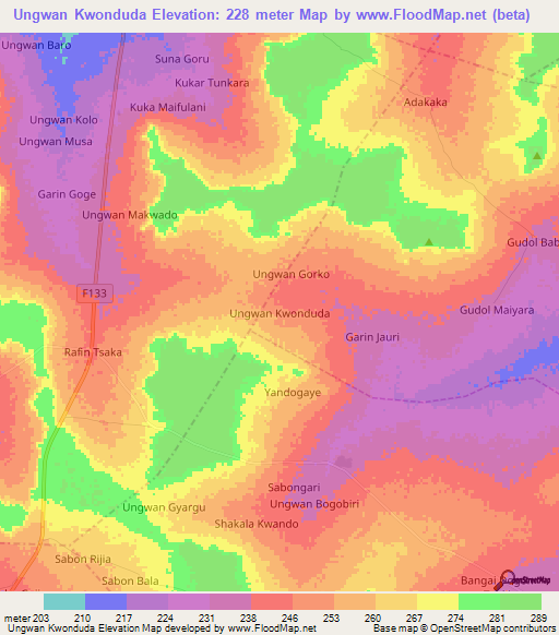 Ungwan Kwonduda,Nigeria Elevation Map