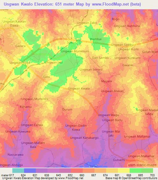 Ungwan Kwalo,Nigeria Elevation Map