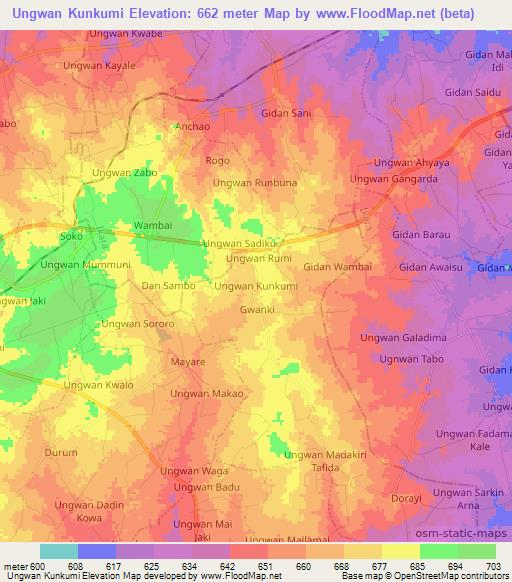 Ungwan Kunkumi,Nigeria Elevation Map
