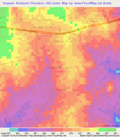 Ungwan Kunkumi,Nigeria Elevation Map