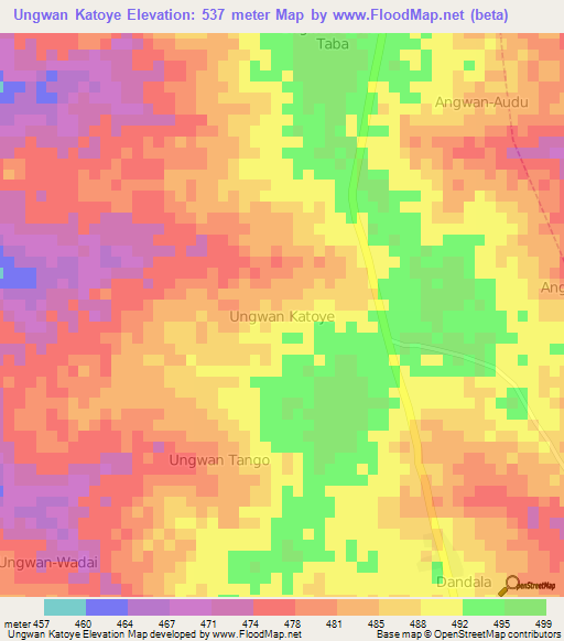 Ungwan Katoye,Nigeria Elevation Map