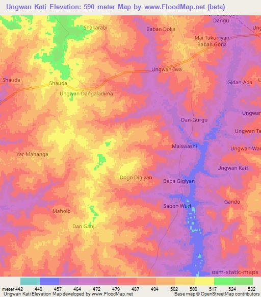 Ungwan Kati,Nigeria Elevation Map