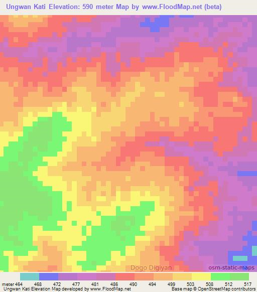 Ungwan Kati,Nigeria Elevation Map