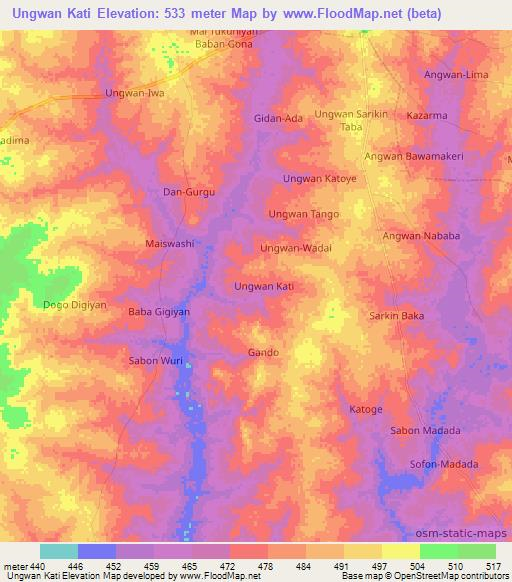 Ungwan Kati,Nigeria Elevation Map