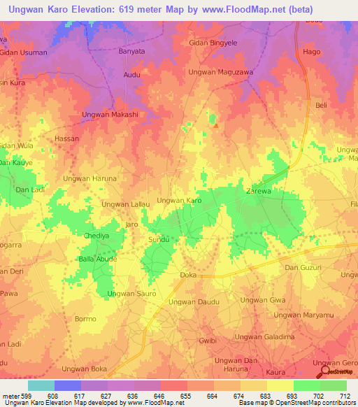 Ungwan Karo,Nigeria Elevation Map