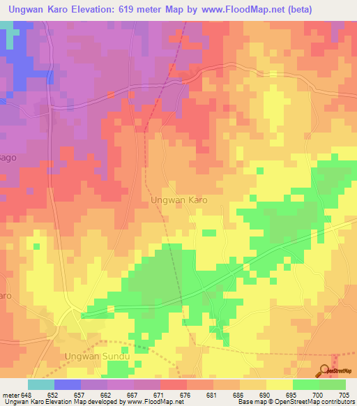 Ungwan Karo,Nigeria Elevation Map