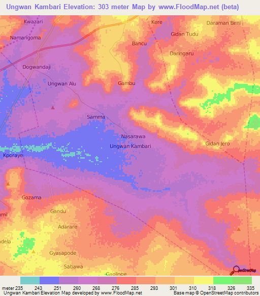 Ungwan Kambari,Nigeria Elevation Map