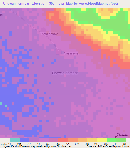 Ungwan Kambari,Nigeria Elevation Map