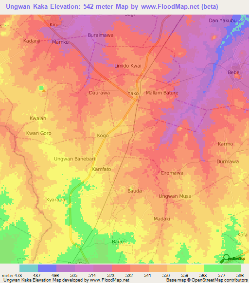 Ungwan Kaka,Nigeria Elevation Map