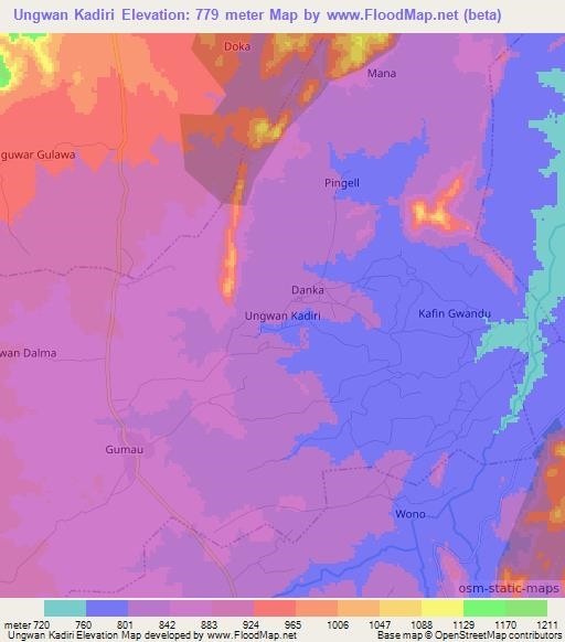 Ungwan Kadiri,Nigeria Elevation Map