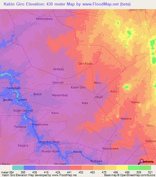 Kabin Giro,Nigeria Elevation Map