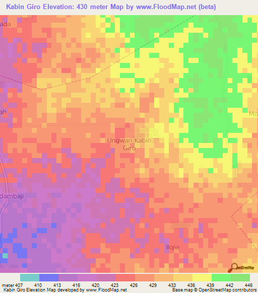 Kabin Giro,Nigeria Elevation Map