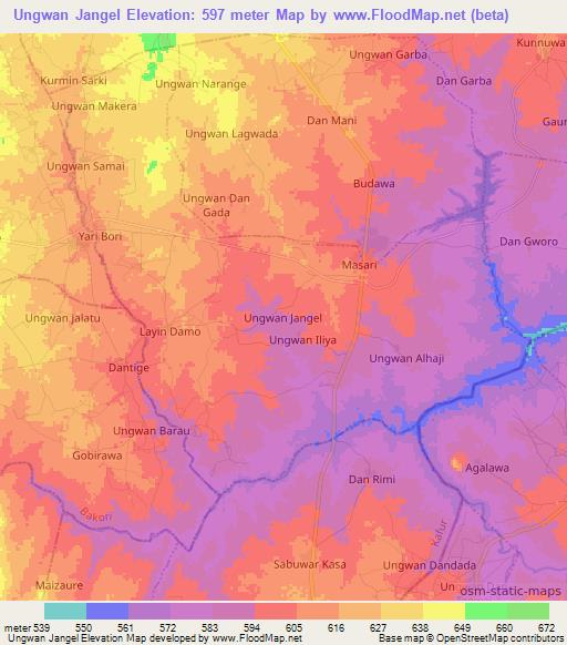 Ungwan Jangel,Nigeria Elevation Map