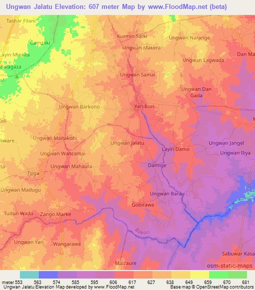 Ungwan Jalatu,Nigeria Elevation Map