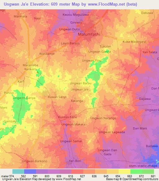 Ungwan Ja'e,Nigeria Elevation Map