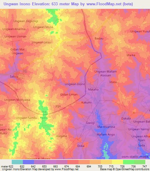 Ungwan Inono,Nigeria Elevation Map